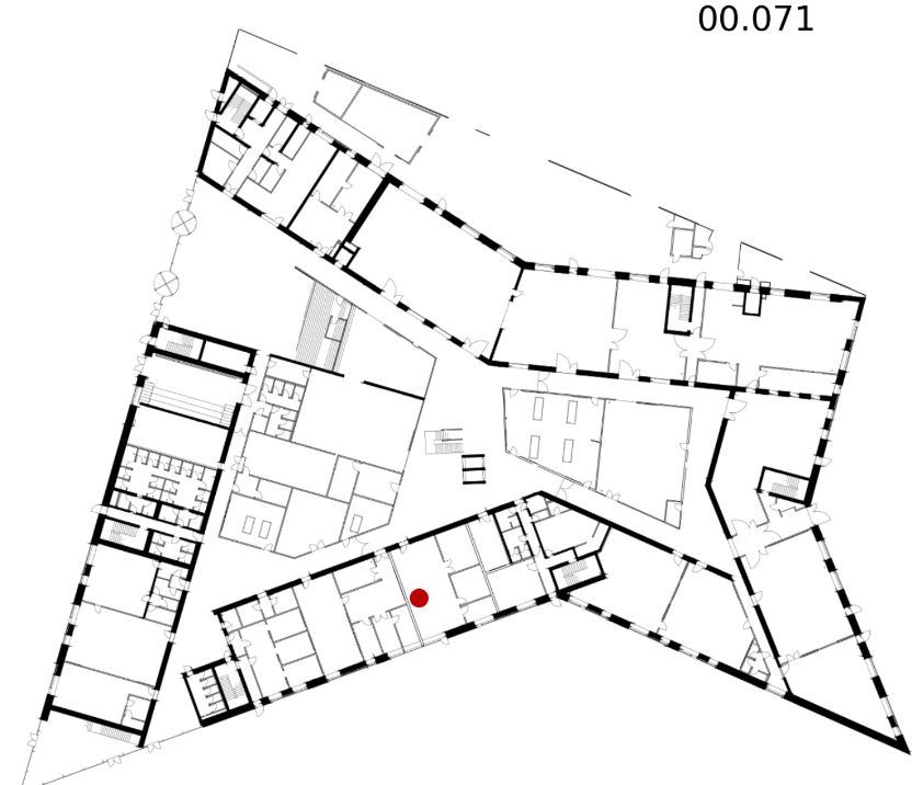 Kort, der viser, hvor Prototypeværkstedet, lokale 00.071, kan findes på Navitas.